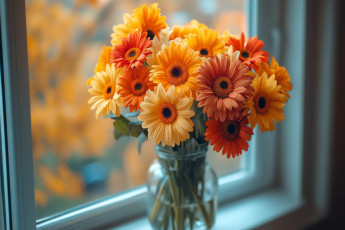 Картинка 3д+графика цветы+ flowers разноцветные герберы букет