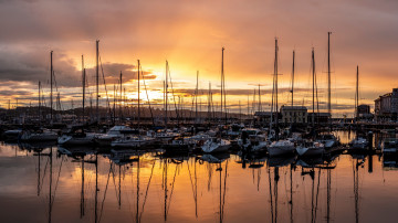 Картинка корабли порты+ +причалы закат причал яхты суда