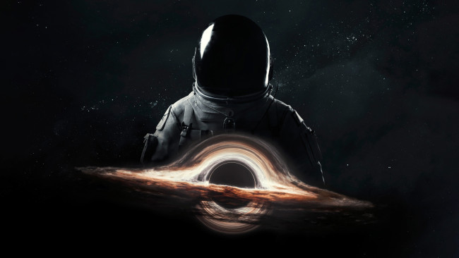 Обои картинки фото космос, арт, космонавт, черная, дыра