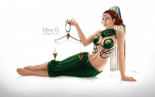 Обои картинки фото фэнтези, существа, девушка, весы