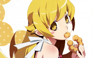 Картинка bakemonogatari аниме oshino+shinobu девушка пончик еда