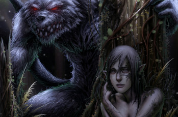 Картинка фэнтези оборотни лес оборотень волк эльф