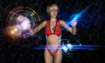 обоя observer, 3д графика, люди , people, девушка, взгляд, матрица