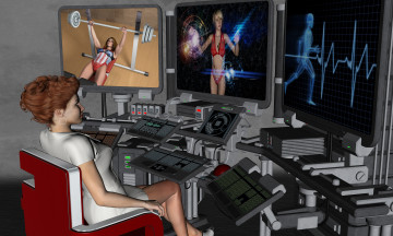 Картинка observer 3д+графика люди+ people девушка пульт