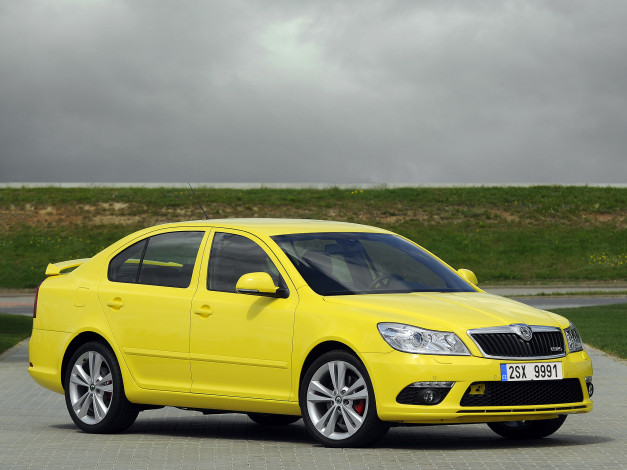 Обои картинки фото автомобили, skoda, желтый, 1z, octavia, rs