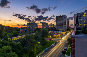 Картинка evanston+sunset города -+огни+ночного+города заря огни магистраль здания