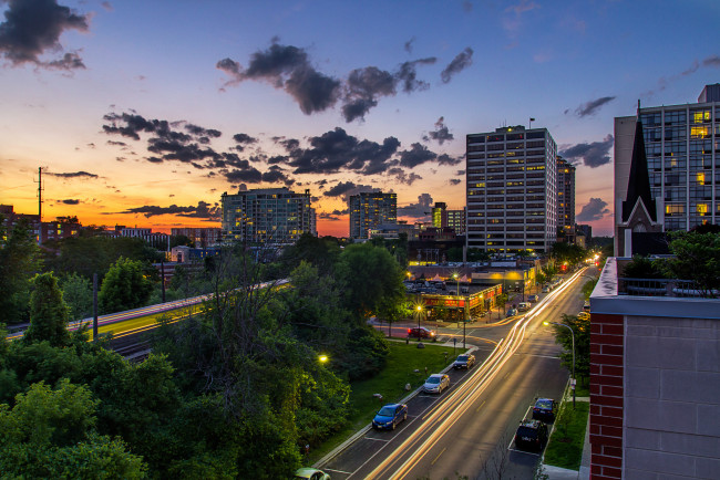Обои картинки фото evanston sunset, города, - огни ночного города, заря, огни, магистраль, здания