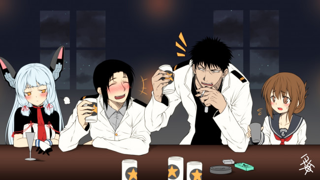 Обои картинки фото аниме, kantai collection, девочки, парни