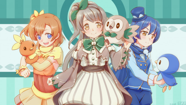 Обои картинки фото аниме, love live,  school idol project, девочки, покемоны