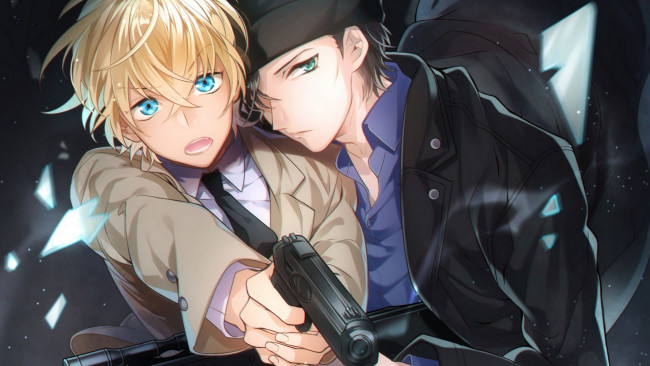 Обои картинки фото аниме, оружие,  техника,  технологии, пистолет, парни