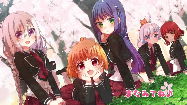 Обои картинки фото anne-happy, аниме, anne happy, взгляд, фон, девушки