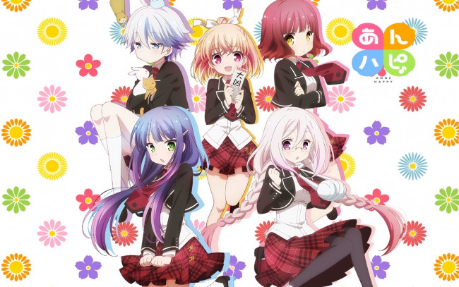 Обои картинки фото anne-happy, аниме, anne happy, взгляд, девушки, фон