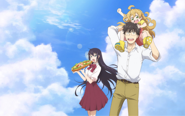 Обои картинки фото sweetness and lightning, аниме, amaama to inazuma, парень, взгляд, фон, девушка