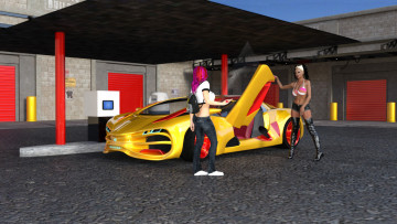 Картинка 3д+графика люди-авто мото+ people-+car+ +moto девушки взгляд фон