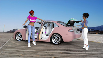 Картинка 3д+графика люди-авто мото+ people-+car+ +moto девушки взгляд фон