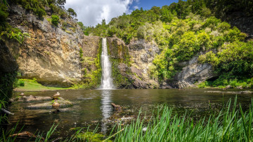 Картинка природа водопады лес скала поток