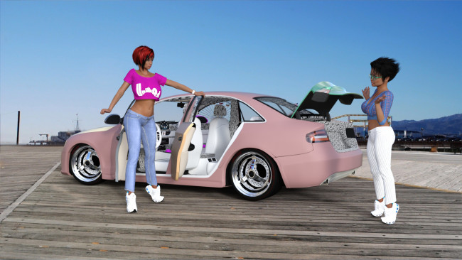 Обои картинки фото 3д графика, люди-авто, мото , people- car ,  moto, девушки, взгляд, фон