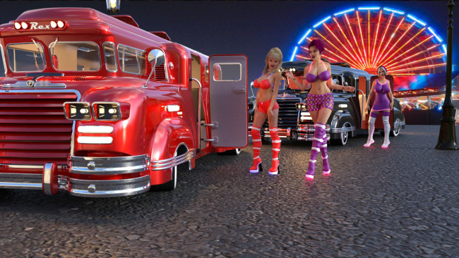 Обои картинки фото 3д графика, люди-авто, мото , people- car ,  moto, девушки, взгляд, фон