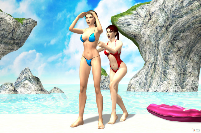 Обои картинки фото 3д графика, люди , people, фон, взгляд, девушки, пляж