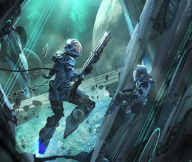 Картинка фэнтези иные+миры +иные+времена планеты belts shift скафандр человек оружие