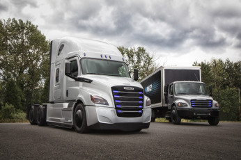 Картинка freightliners+ecascadia +em2+106+ 2021 автомобили freightliner freightliners ecascadia em2 106 седельный тягач фургон электрогрузовик
