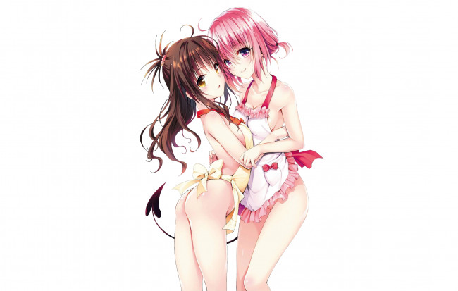 Обои картинки фото аниме, to love ru, девушки, взгляд, фон