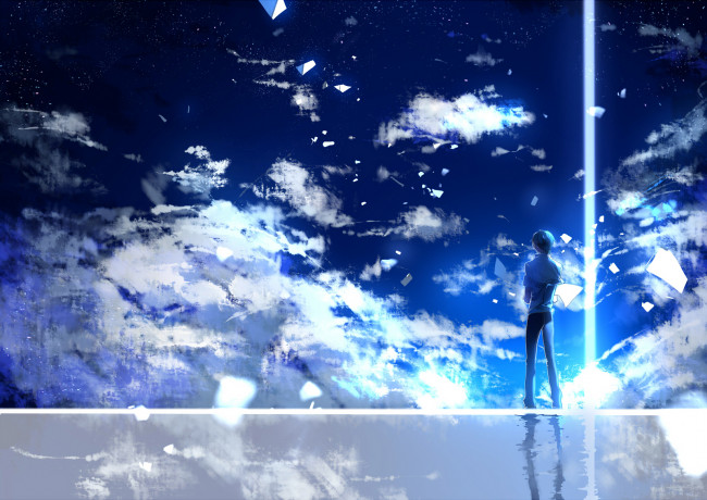 Обои картинки фото аниме, пейзажи,  природа, парень