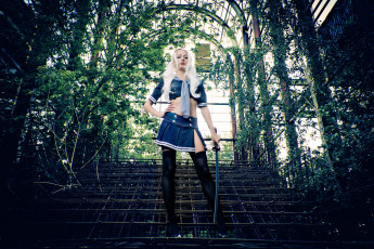 обоя разное, cosplay , косплей, меч, униформа, взгляд, фон, девушка, alienorihara