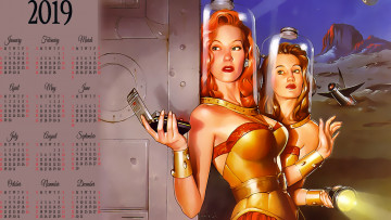 Картинка календари фэнтези планета ракета calendar скафандр двое девушка