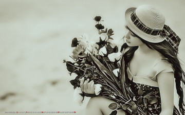 Картинка календари компьютерный+дизайн calendar женщина цветок букет девушка шляпа