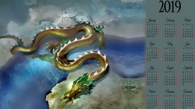 Обои картинки фото календари, фэнтези, calendar, дракон