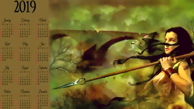 Обои картинки фото календари, фэнтези, оружие, девушка, девушкс, calendar, косичка, мост