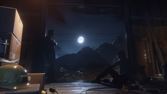 Обои картинки фото видео игры, a way out, ящики, ночь, горы, луна, парни