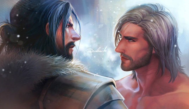 Обои картинки фото рисованное, люди, снег, разговор, мужчины