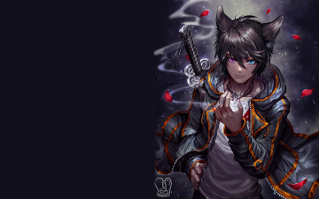 Картинка аниме животные +существа парень