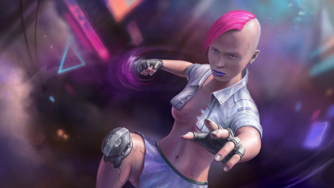 Обои картинки фото фэнтези, роботы,  киборги,  механизмы, девушка, фон, взгляд