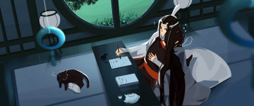 Картинка аниме mo+dao+zu+shi вэй усянь лань ванцзы стол кот кролик