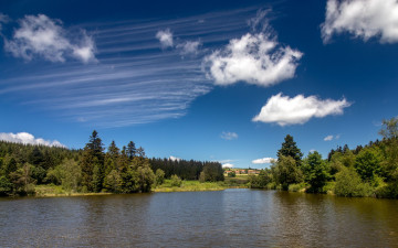 Картинка природа реки озера река деревья облака