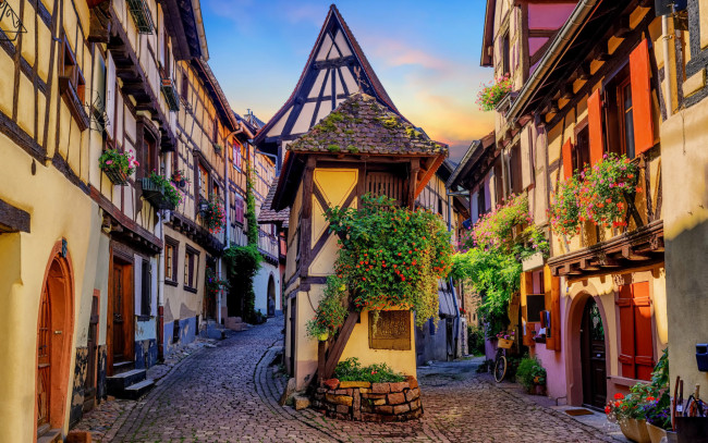 Обои картинки фото франция,  эльзас,  эгисхайм, города, - улицы,  площади,  набережные, старинные, дома, улочки