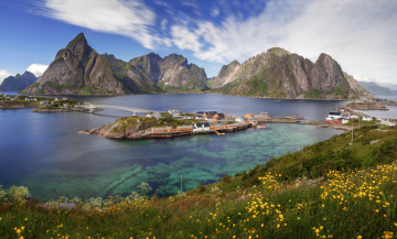 Картинка города лофотенские+острова+ норвегия горы фьорд дома