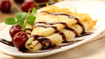 Картинка еда блины +оладьи вишни