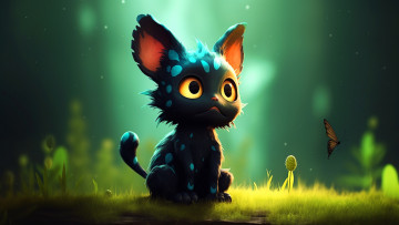 Картинка фэнтези существа grass animals butterfly cats insect blurred simple background blurry ai art