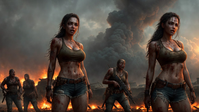 Обои картинки фото фэнтези, другое, нейросети, графика, нейроарт, ai, art, нейронные, сети, рисунки, нейро, искусство, зомби, с, оружием