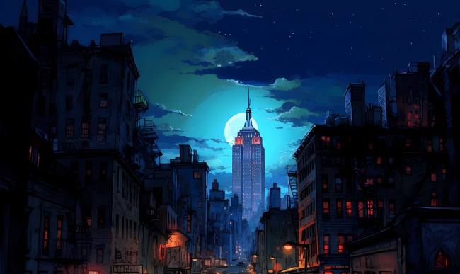 Обои картинки фото аниме, город,  улицы,  интерьер,  здания, нейросети, графика, нейроарт, ai, art, нейронные, сети, рисунки, нейро, искусство