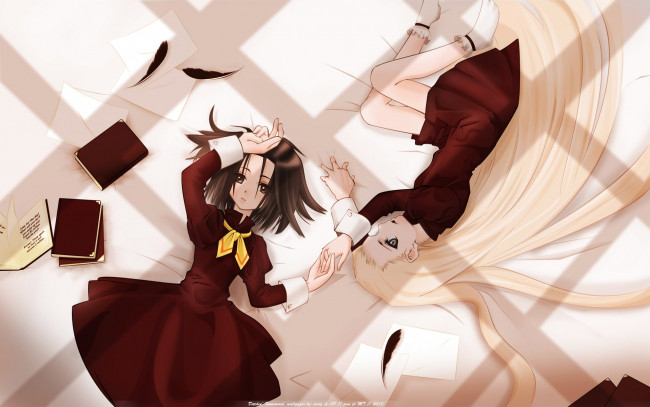 Обои картинки фото аниме, *unknown, другое, книги, девушки, отдых