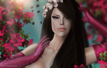 Картинка 3д графика portraits портрет цветы девушка