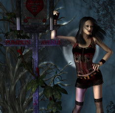 Картинка 3д+графика ужас+ horror крест взгляд девушка