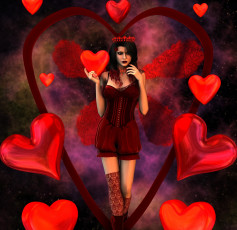 Картинка 3д+графика праздники+ holidays взгляд сердечки девушка