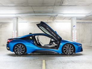 обоя автомобили, bmw, синий, 2014г, uk-spec, i8