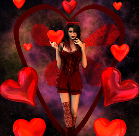 Обои картинки фото 3д графика, праздники , holidays, взгляд, сердечки, девушка